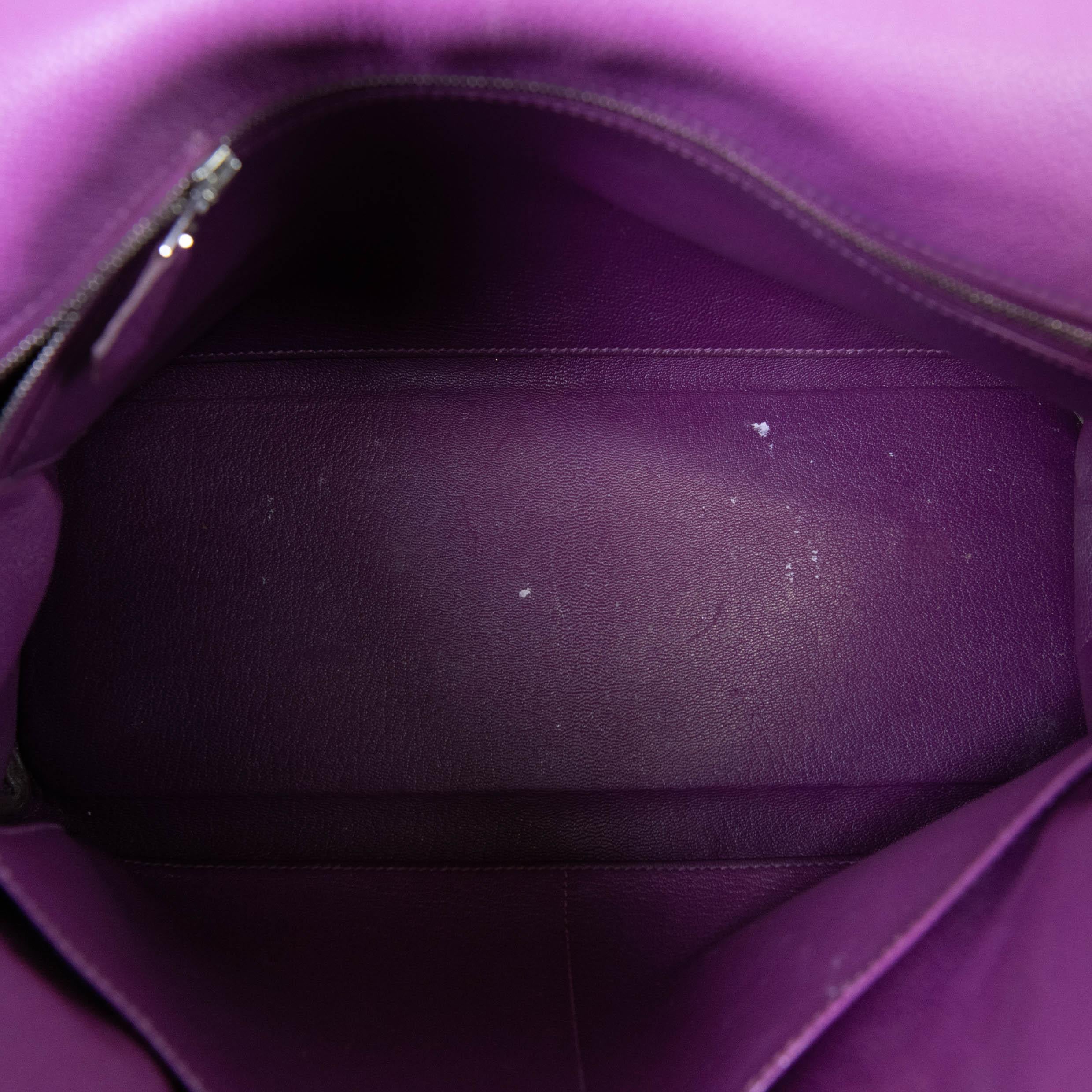 Hermès Kelly 35cm Clemence Borsa in pelle Retourne Ultraviolet Hardware Palladium in vendita 9