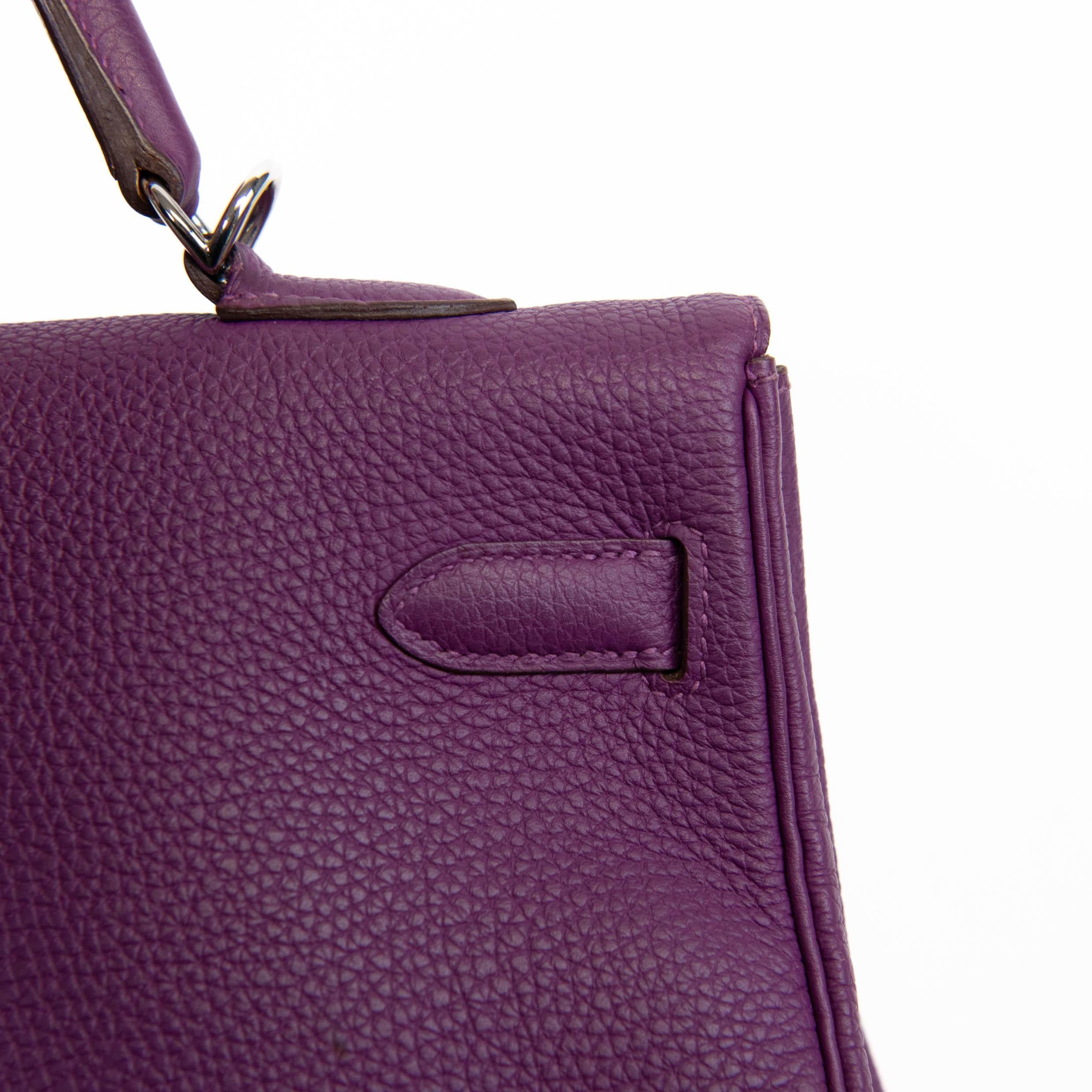 Hermès Kelly 35cm Clemence Borsa in pelle Retourne Ultraviolet Hardware Palladium in vendita 4