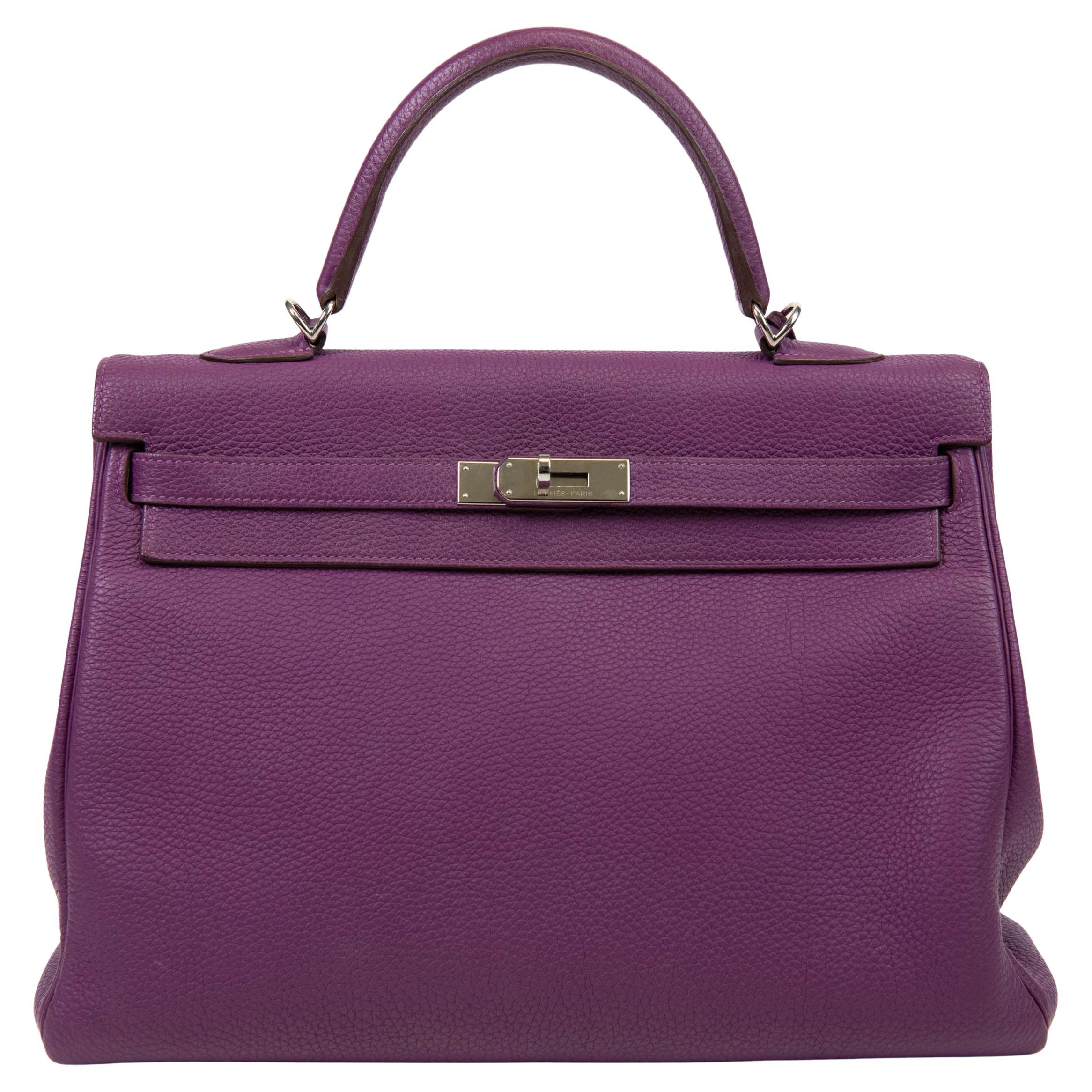 Hermès Kelly 35cm Clemence Leather Retourne Ultraviolet Bag Palladium Hardware