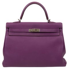 Hermès Kelly 35cm Clemence Leather Retourne Ultraviolet Bag Palladium Hardware