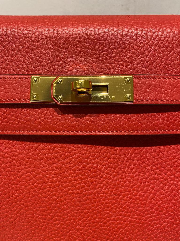 Hermès Kelly 35cm Clemence Rouge Tomate GHW For Sale 3