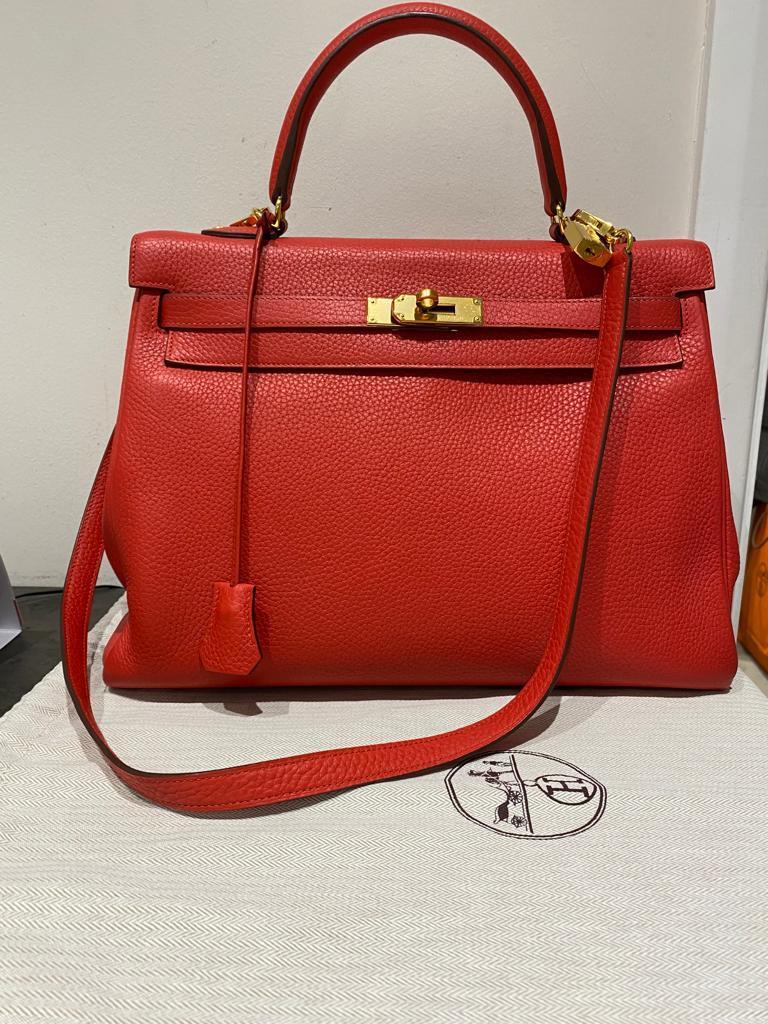 Hermès Kelly 35cm Clemence Rouge Tomate GHW For Sale 7