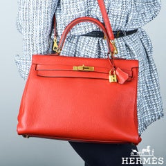 Hermès Kelly 35cm Clemence Rouge Tomate GHW