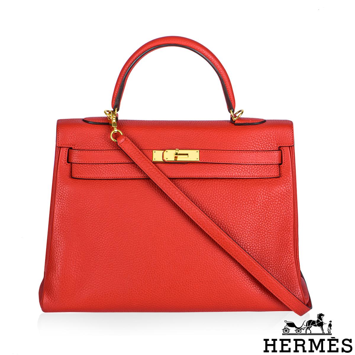 Hermès Kelly 35cm Clemence Rouge Tomate GHW (Rot) im Angebot