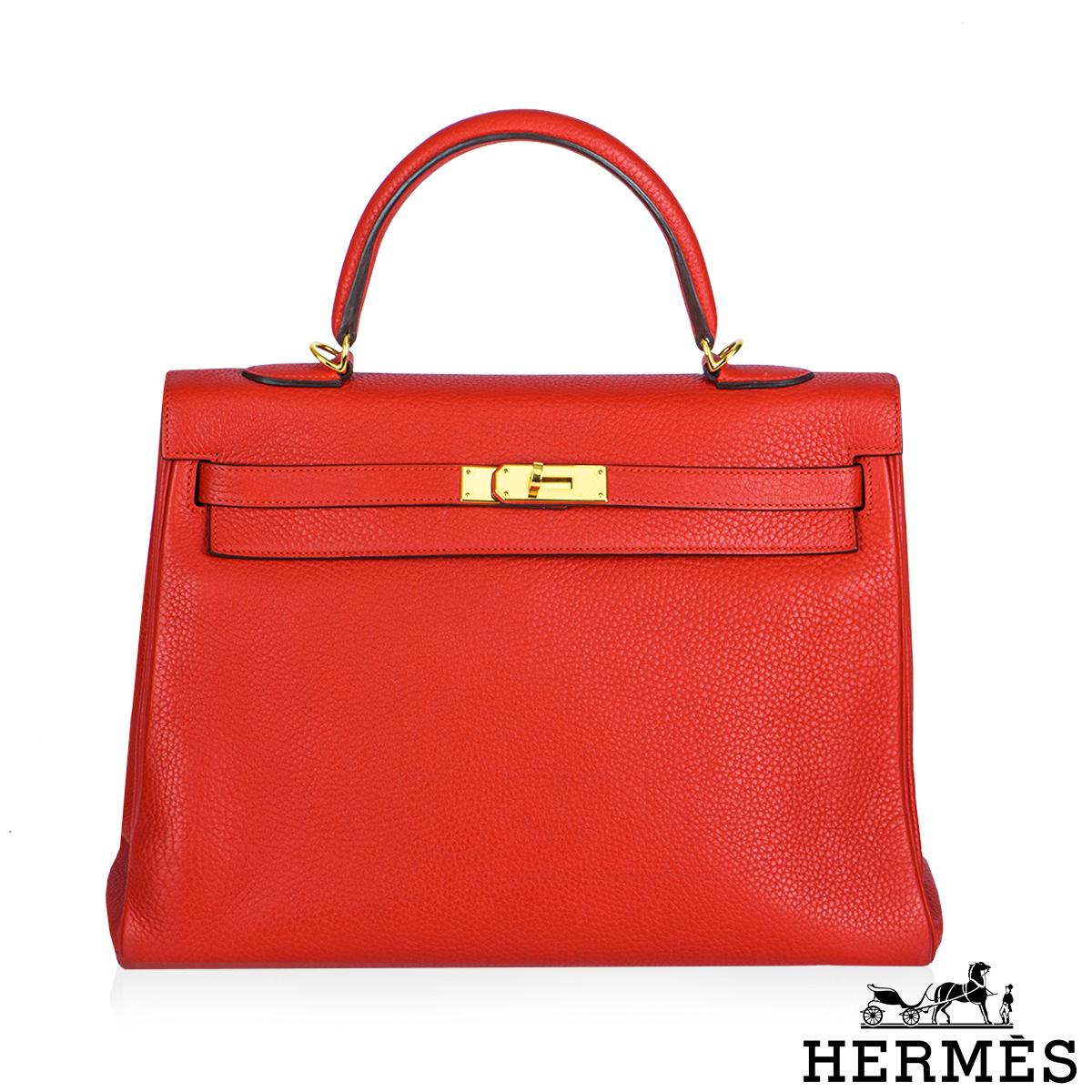 Hermès Kelly 35cm Clemence Rouge Tomate GHW im Zustand „Gut“ im Angebot in London, GB