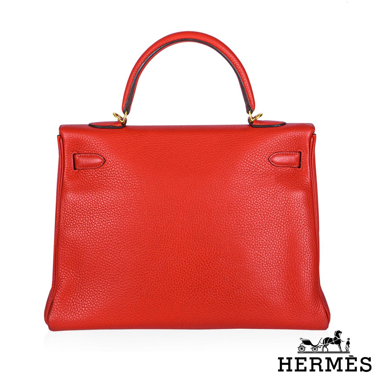 Hermès Kelly 35cm Clemence Rouge Tomate GHW Damen im Angebot