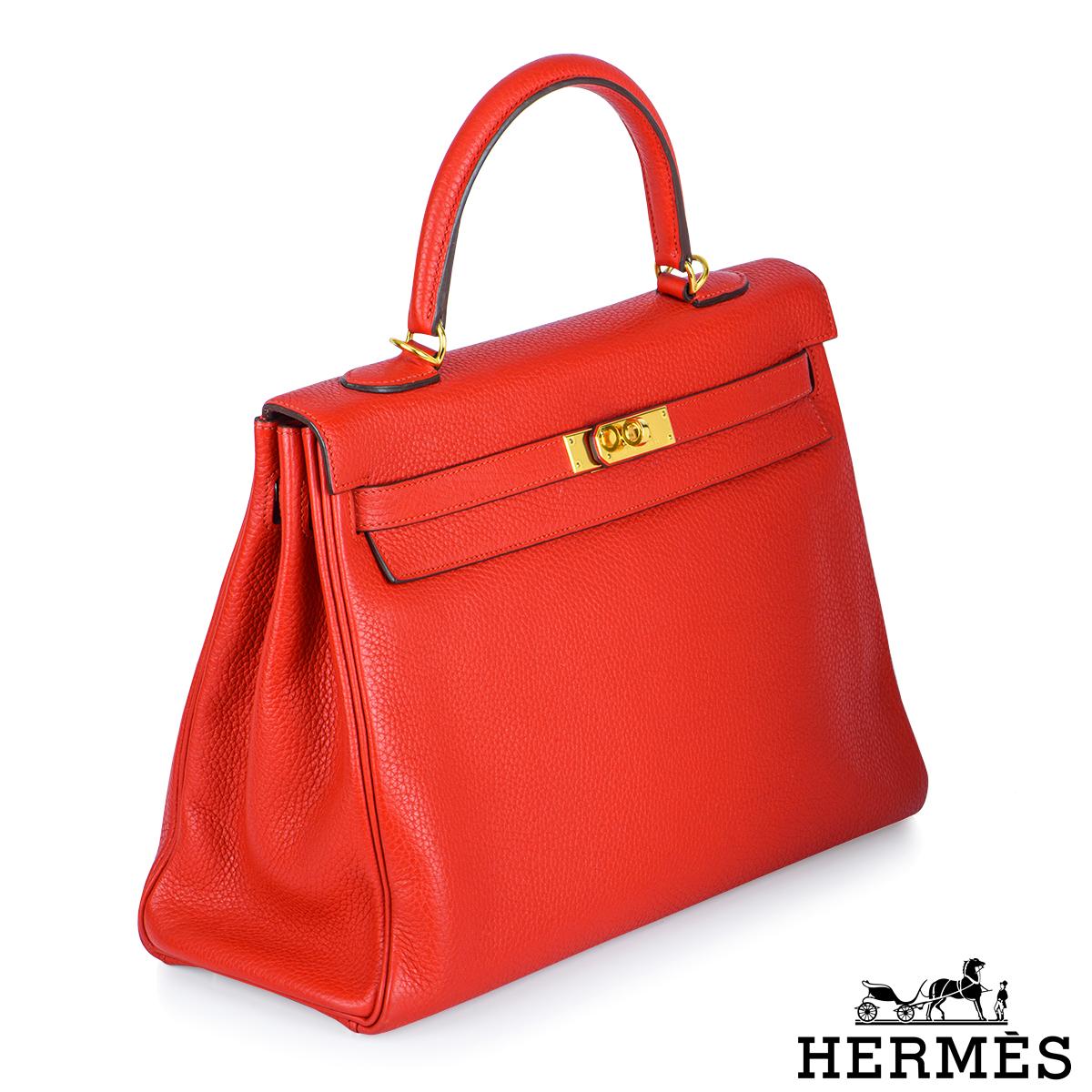 Red Hermès Kelly 35cm Clemence Rouge Tomate GHW For Sale