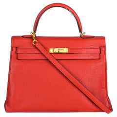 Hermès Kelly 35cm Clemence Rouge Tomate GHW