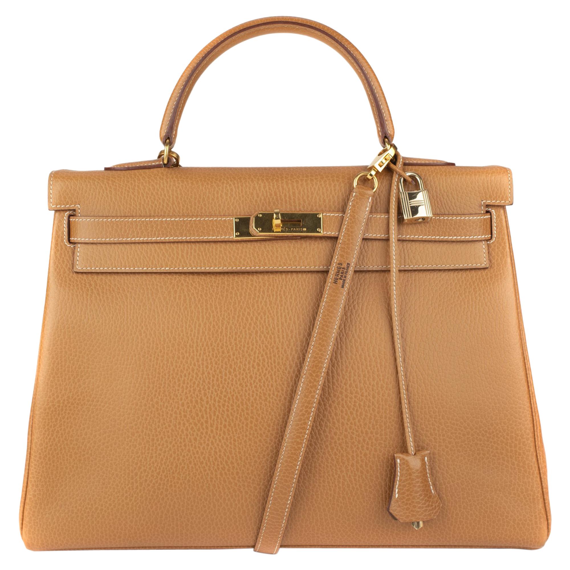Handbag Hermes Kelly 35 in Gold Ardennes Leather, GHW, optimal condition !