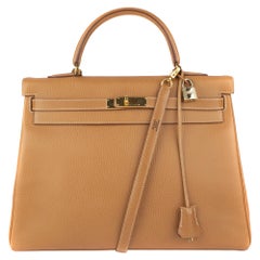 Vintage Handbag Hermes Kelly 35 in Gold Ardennes Leather, GHW, optimal condition !