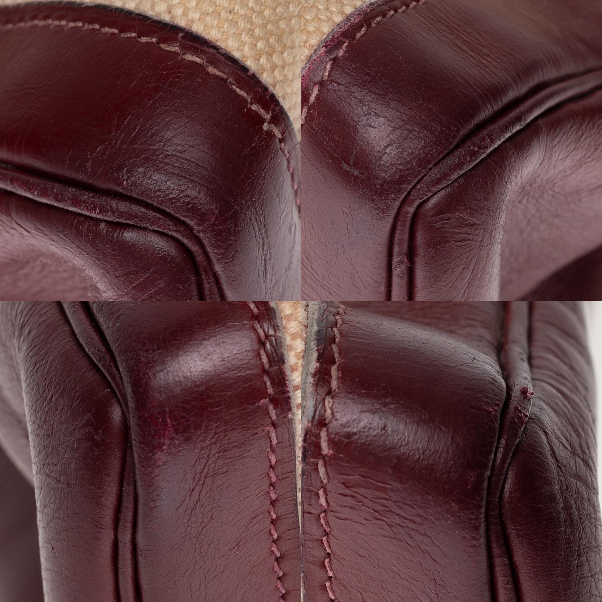 Hermès Kelly 35cm handbag bi-material in beige canvas and burgundy calf leather 2