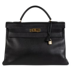 Hermès Kelly 40 Noir Vache Ardennes GHW