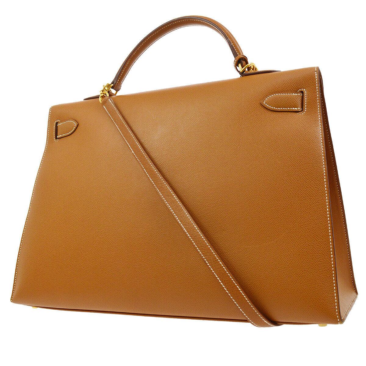 Brown Hermes Kelly 40 Cognac Leather Gold Top Handle Satchel Shoulder Tote Bag