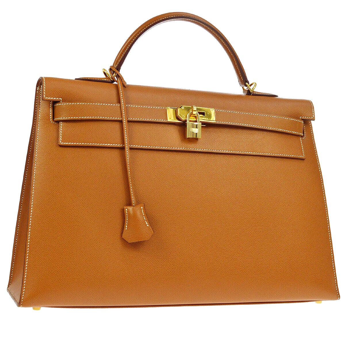 Hermes Kelly 40 Cognac Leather Gold Top Handle Satchel Shoulder Tote Bag