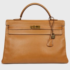 HERMES Kelly 40 Courchevel Gold Leather Bag
