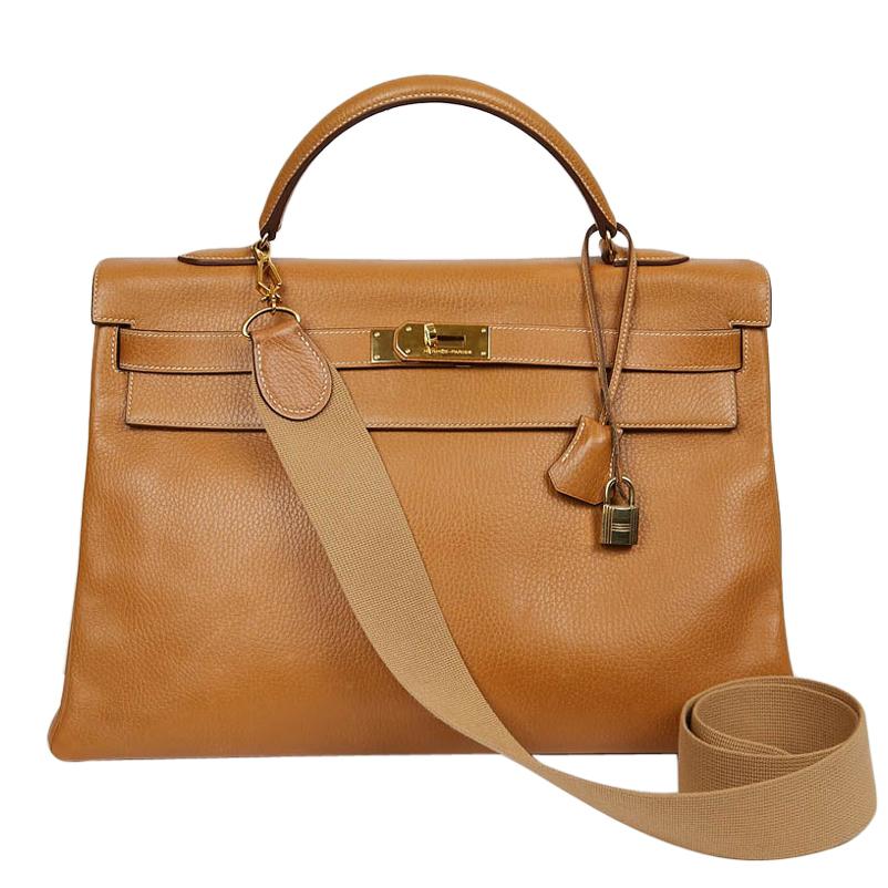 HERMES Kelly 40 Courchevel Gold Leather Bag