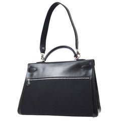 HERMES Kelly 40 Lakish Canvas Toile Box Calfskin Leather Top Handle Tote Bag