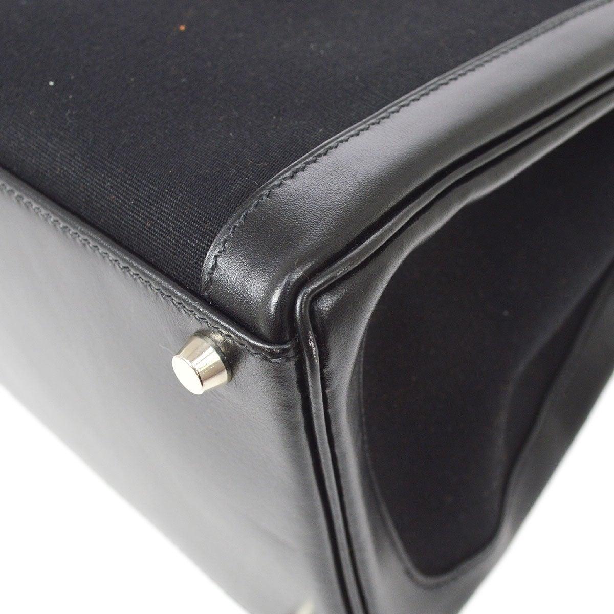 Black HERMES Kelly 40 Lakish Canvas Toile Box Calfskin Leather Top Handle Tote Bag