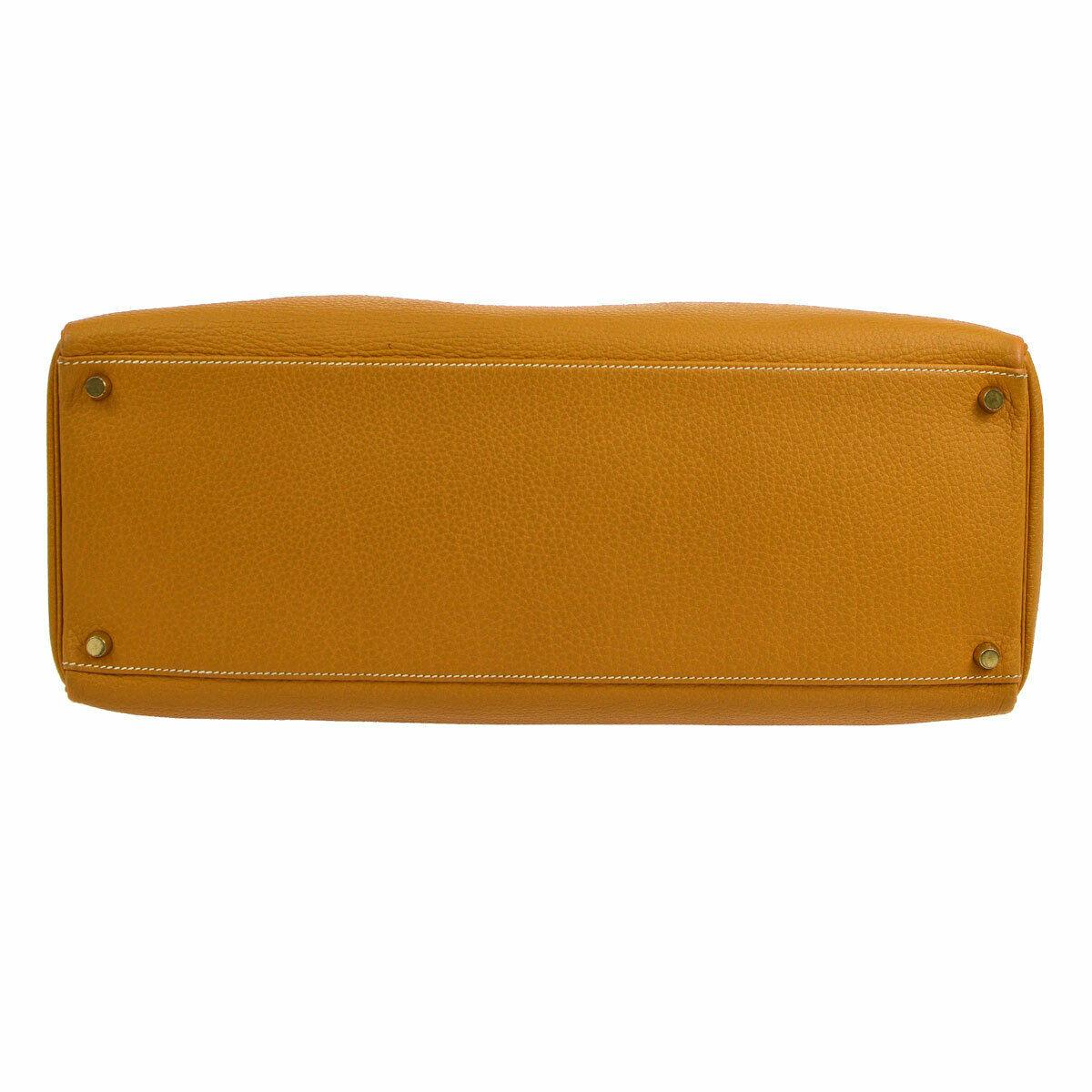 Brown Hermes Kelly 40 Mustard Leather Top Handle Satchel Carryall Tote Flap Bag