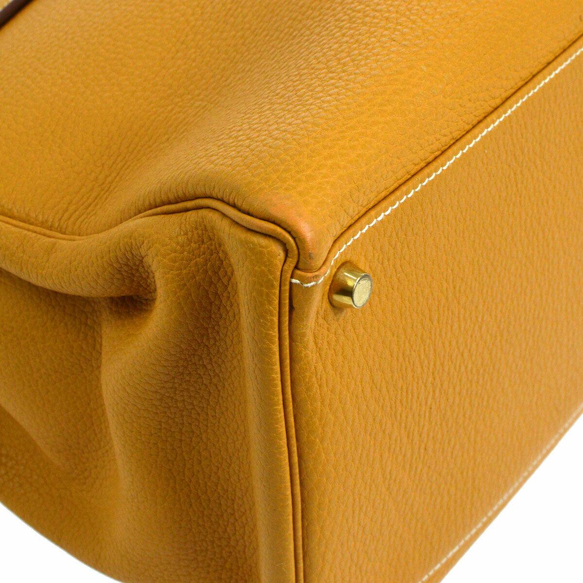 Hermes Kelly 40 Mustard Leather Top Handle Satchel Carryall Tote Flap Bag In Good Condition In Chicago, IL