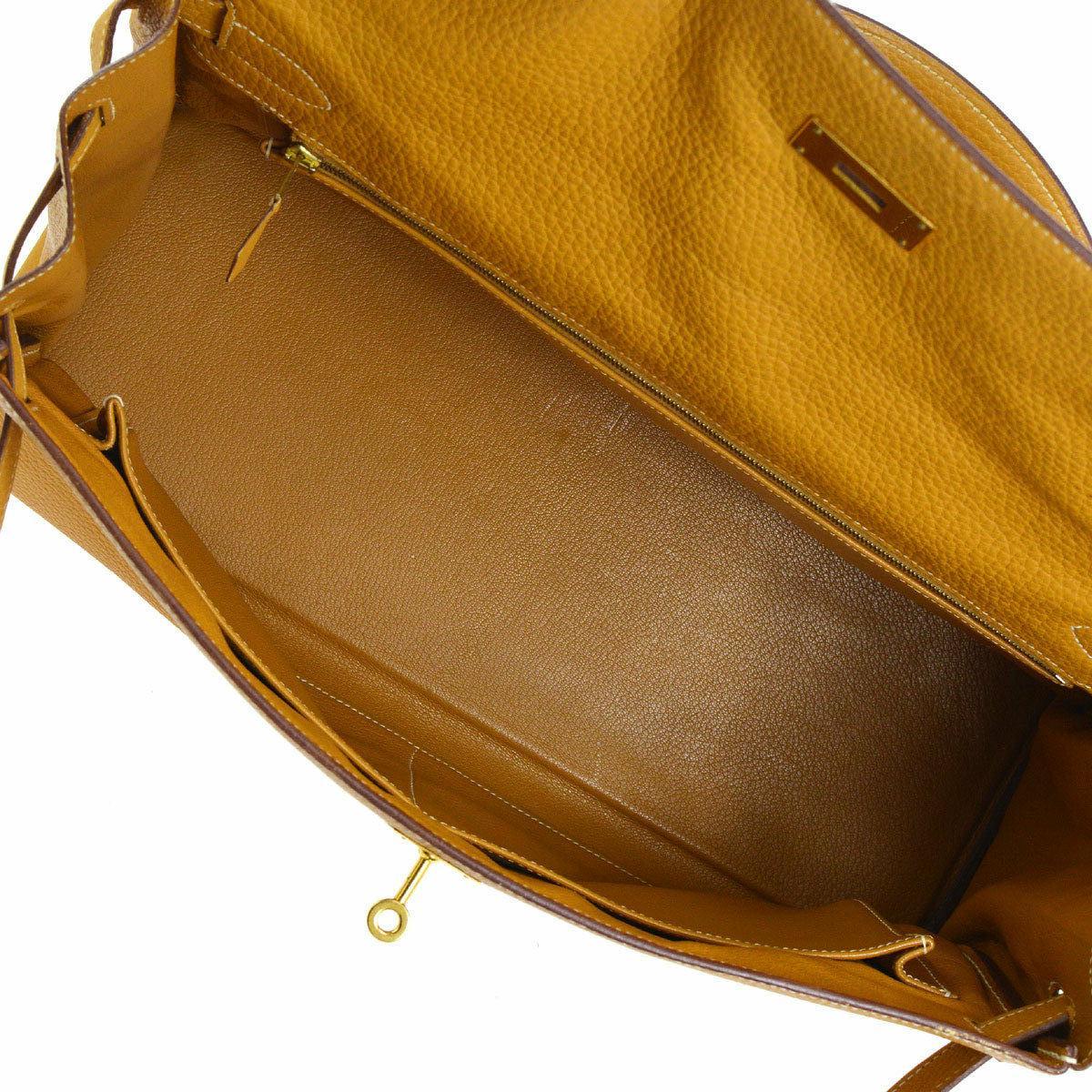Women's Hermes Kelly 40 Mustard Leather Top Handle Satchel Carryall Tote Flap Bag