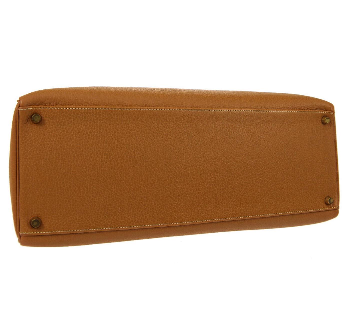 Hermes Kelly 40 Mustard Leather Top Handle Satchel Carryall Tote Flap Bag 1