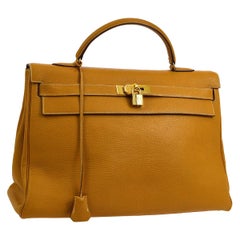 Hermes Kelly 40 Mustard Leather Top Handle Satchel Carryall Tote Flap Bag