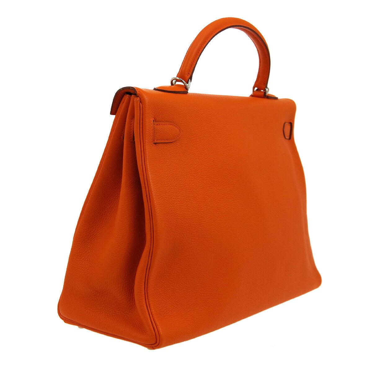 Red Hermes Kelly 40 Orange Leather Palladium Top Handle Satchel Shoulder Tote Bag