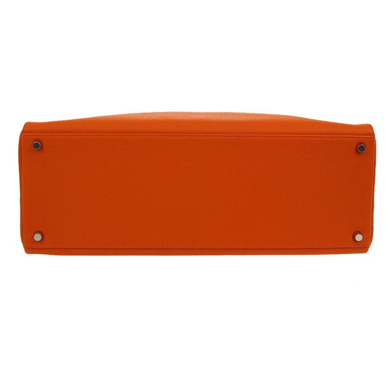 Hermes Kelly 40 Orange Leather Palladium Top Handle Satchel Shoulder ...