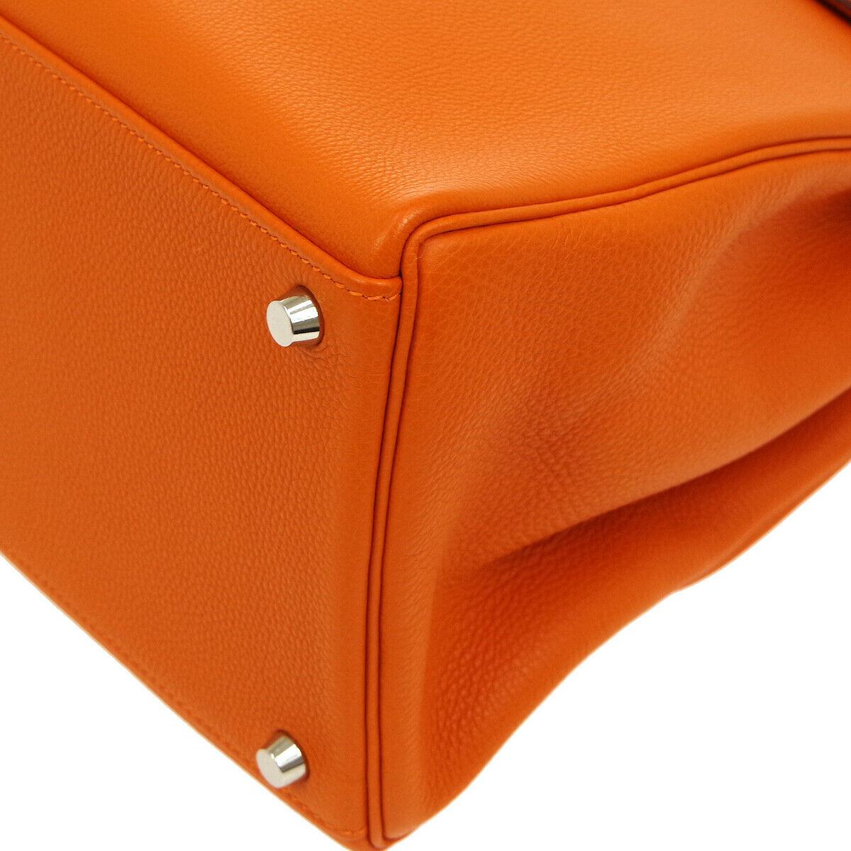 Women's Hermes Kelly 40 Orange Leather Palladium Top Handle Satchel Shoulder Tote Bag