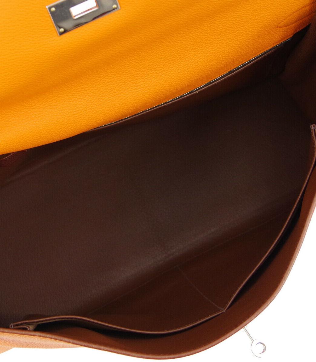 Hermes Kelly 40 Orange Leather Palladium Top Handle Satchel Shoulder Tote Bag 1