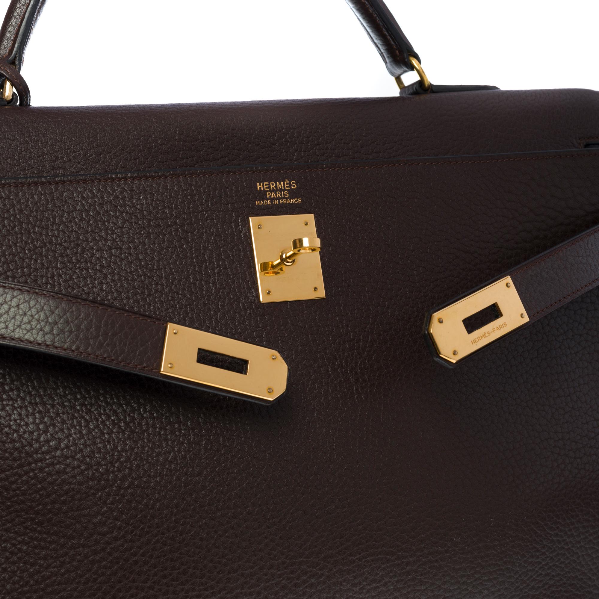 Women's Hermes Kelly 40 retourne handbag in Brown Vache Ardennes leather, GHW