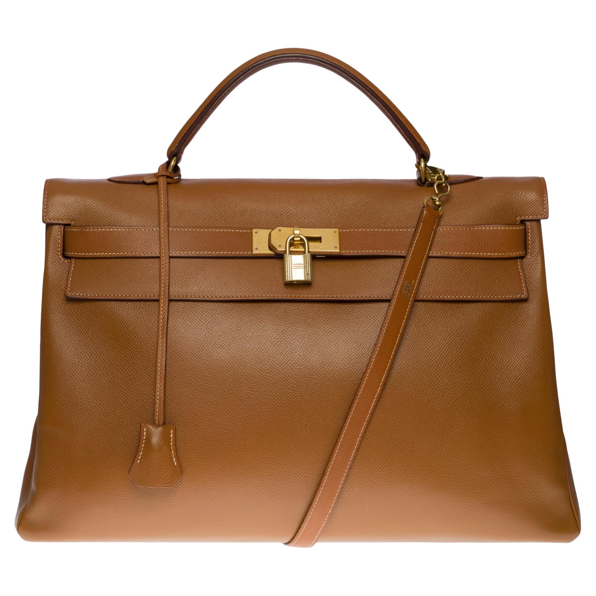 Hermes Kelly 40 retourne handbag strap in Gold Courchevel leather, GHW