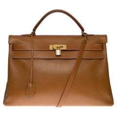 Hermes Kelly 40 retourne handbag strap in Gold Courchevel leather, GHW