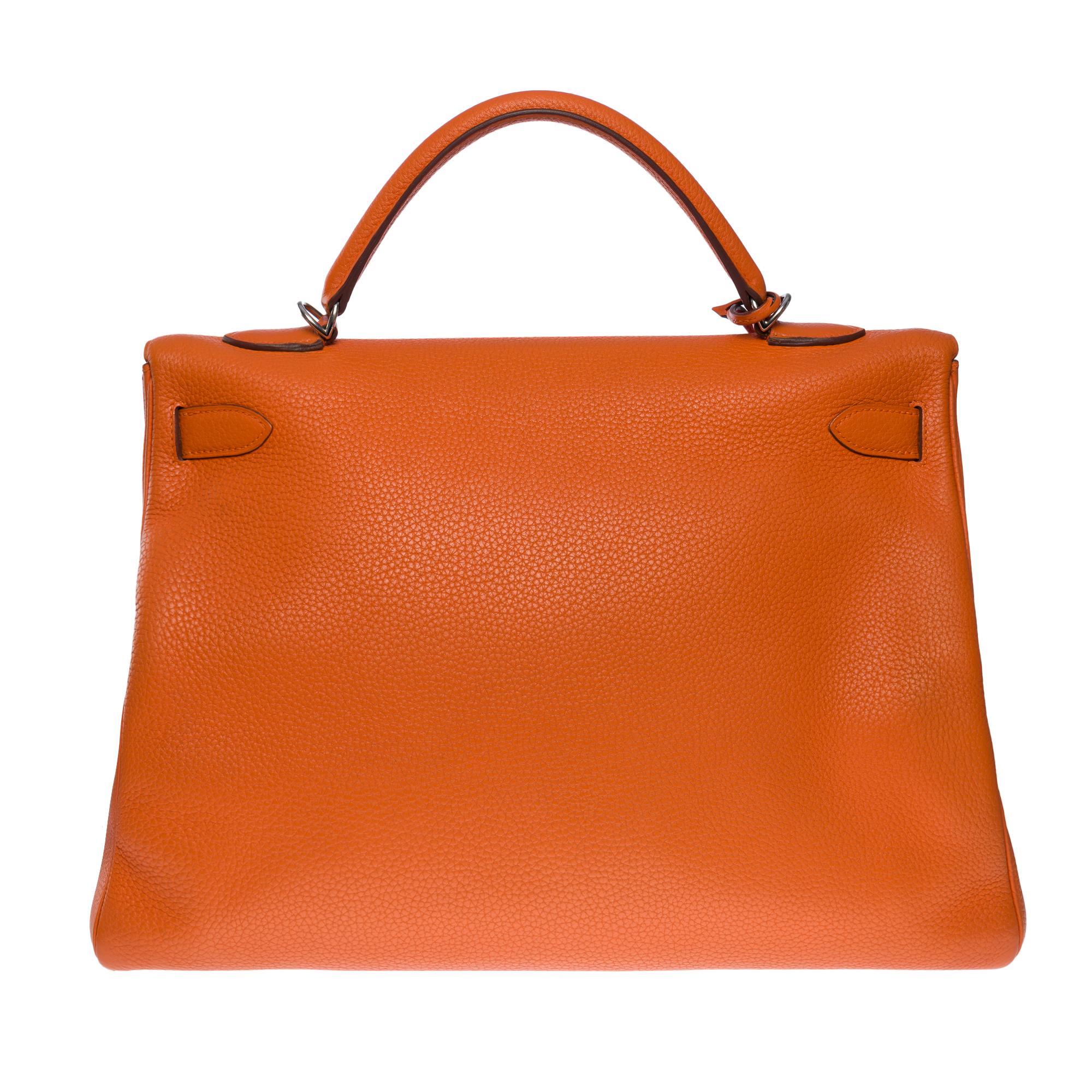 Women's Hermes Kelly 40 retourne handbag strap in Orange Togo leather, SHW
