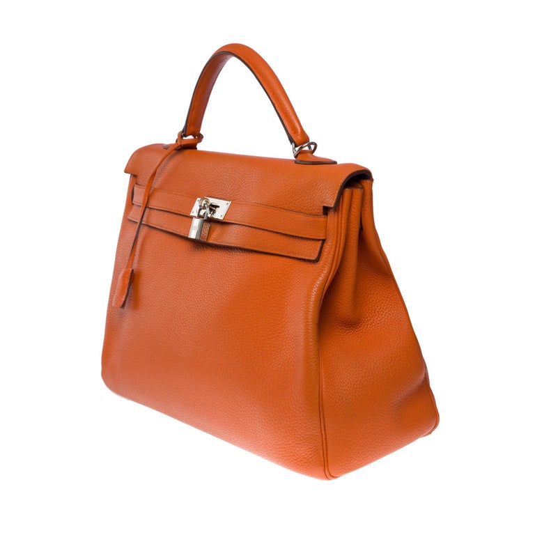 Hermes Kelly 40 retourne handbag strap in Orange Togo leather, SHW