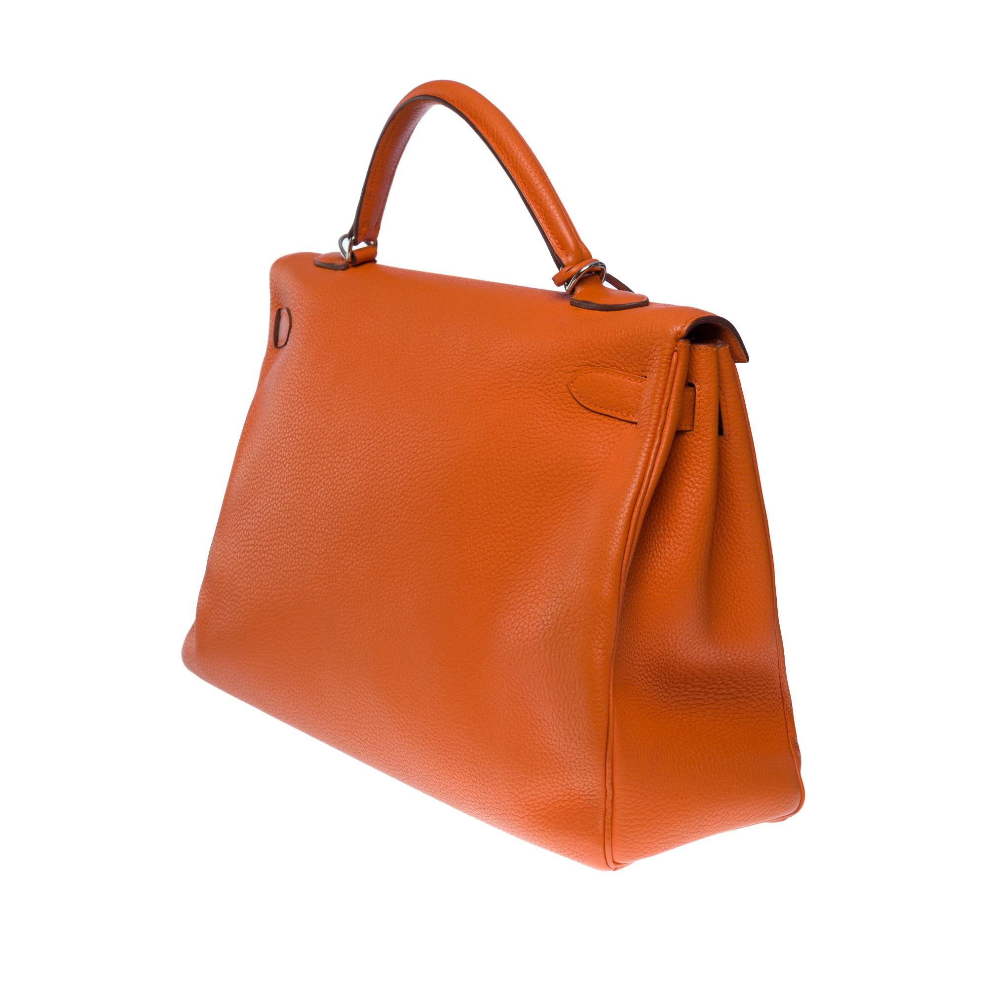 Hermes Kelly 40 retourne handbag strap in Orange Togo leather, SHW 2