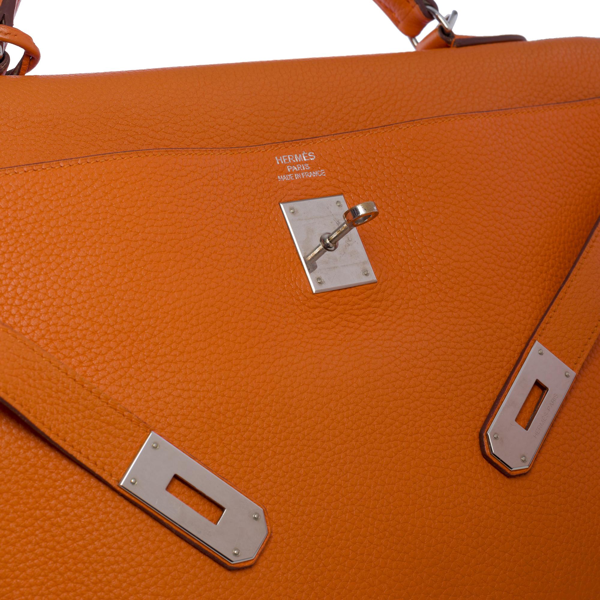 Hermes Kelly 40 retourne handbag strap in Orange Togo leather, SHW 3