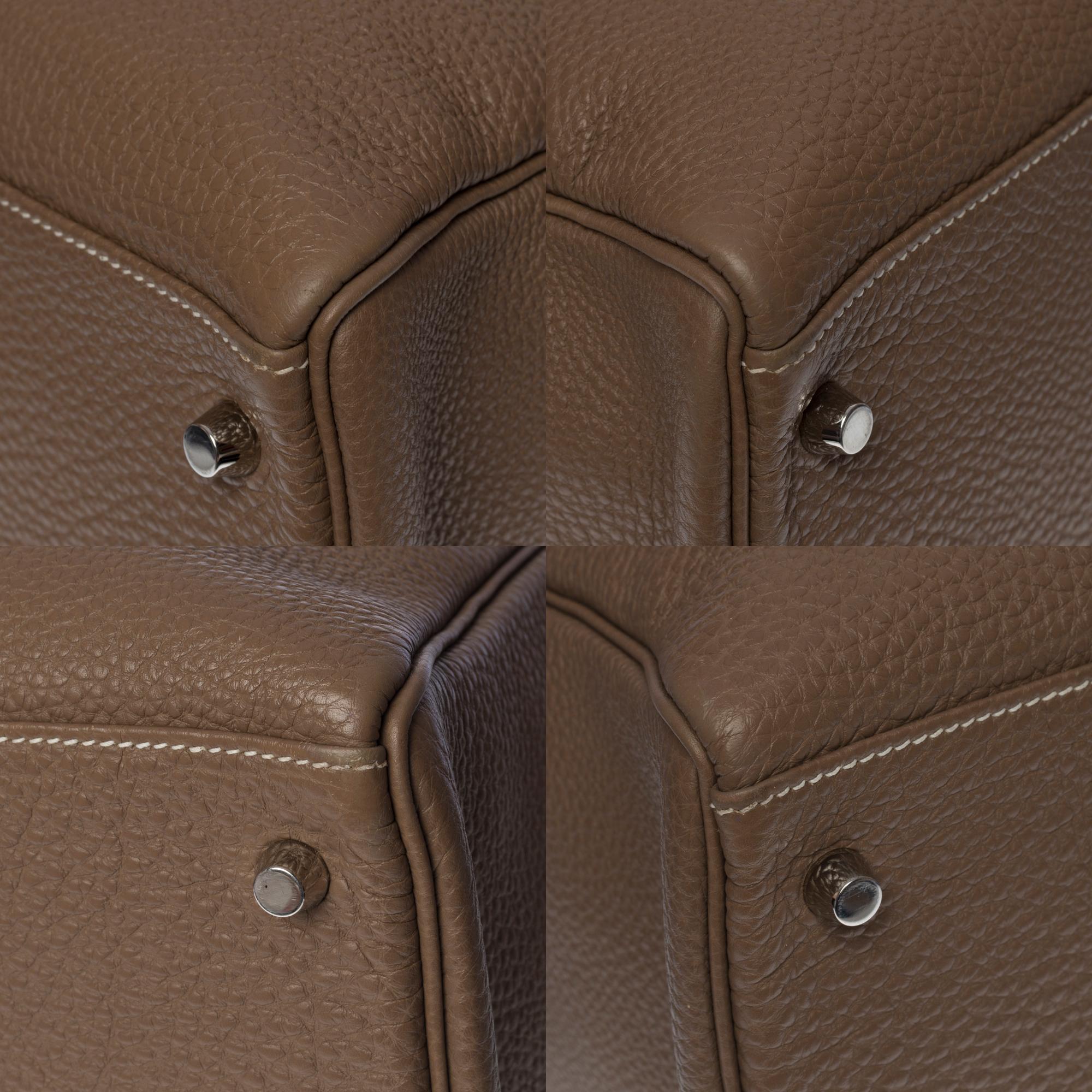 Hermes Kelly 40 retourne handbag strap in Togo etoupe leather, SHW 2