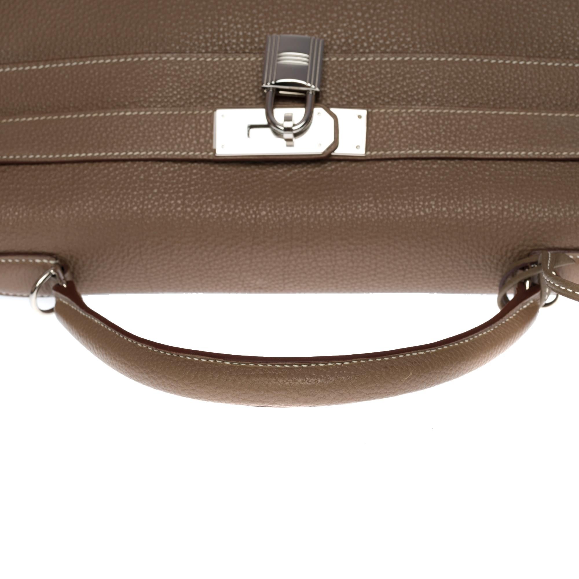 Women's Hermes Kelly 40 retourne handbag strap in Togo etoupe leather, SHW