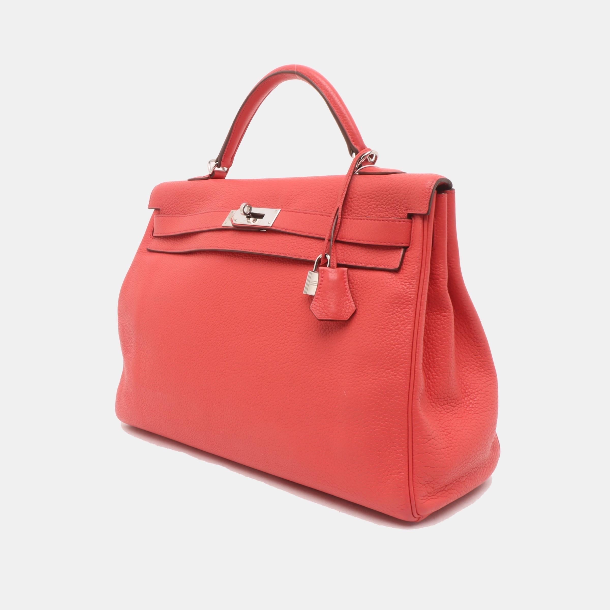 Rouge Hermes Kelly 40 Rose Jaipur Clemence Retourne Silver Hardware 2010 en vente