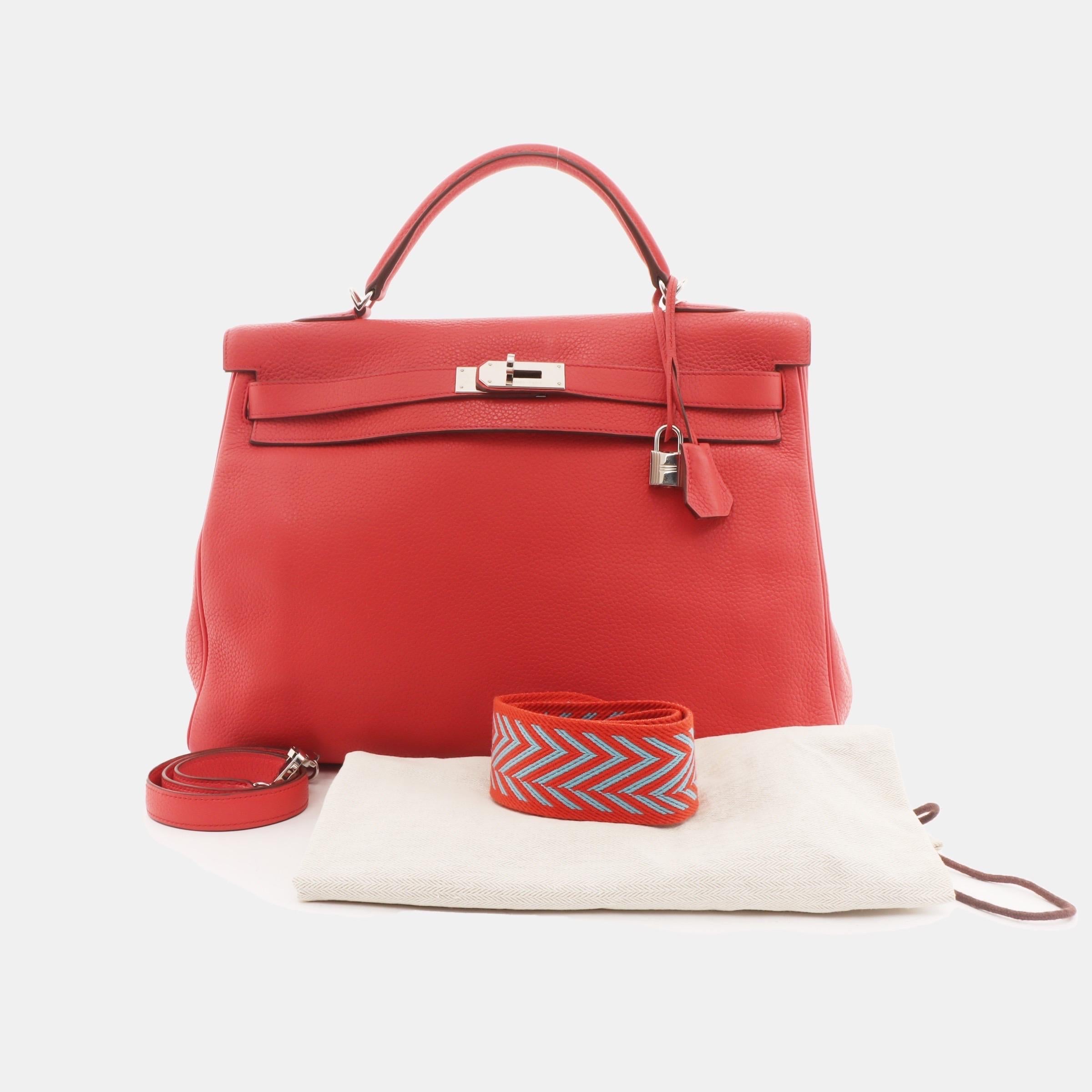 Hermes Kelly 40 Rose Jaipur Clemence Retourne Silver Hardware 2010 en vente 1