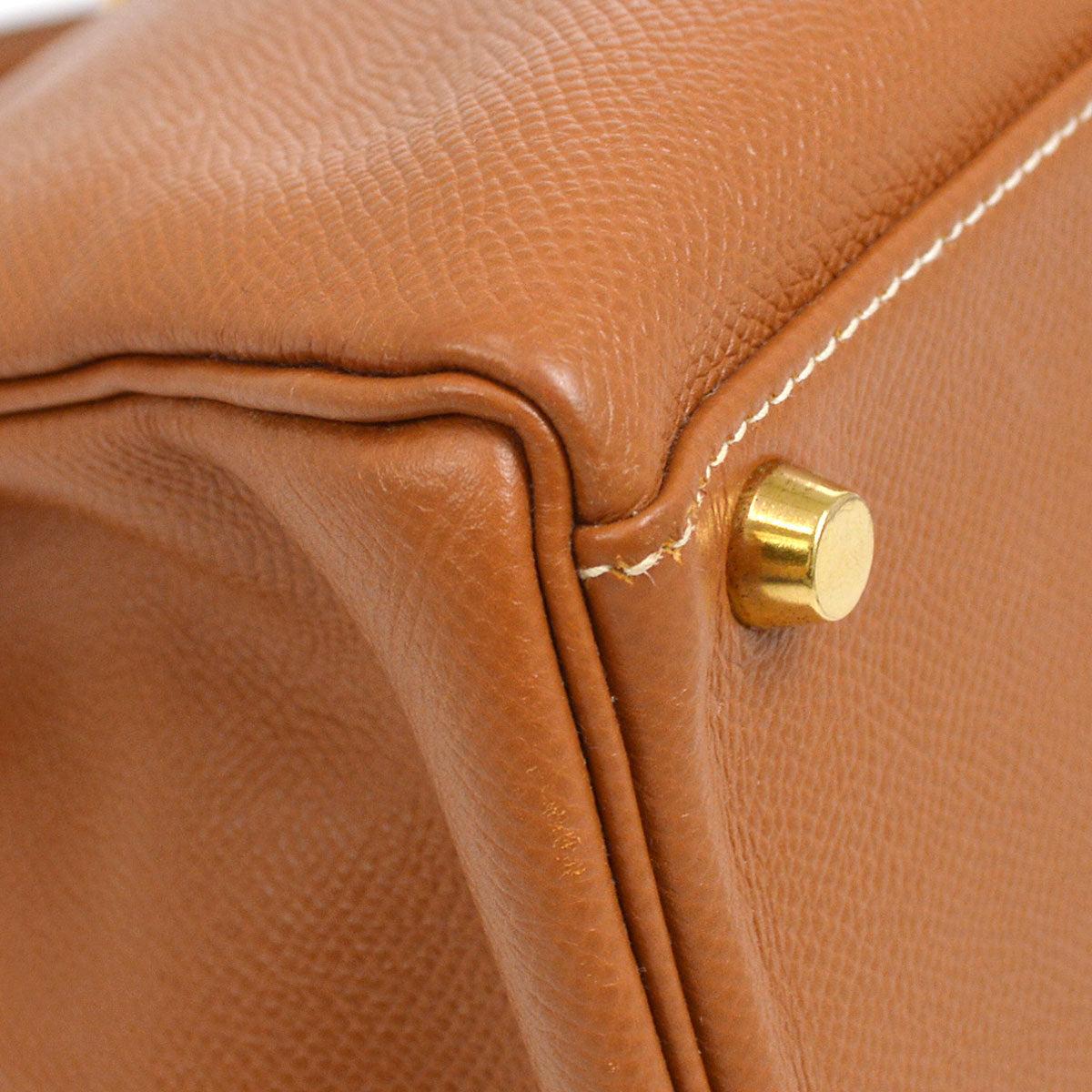 HERMES Kelly 40 Tan Cognac Gold Courchevel Leather Top Handle Shoulder Bag In Good Condition In Chicago, IL
