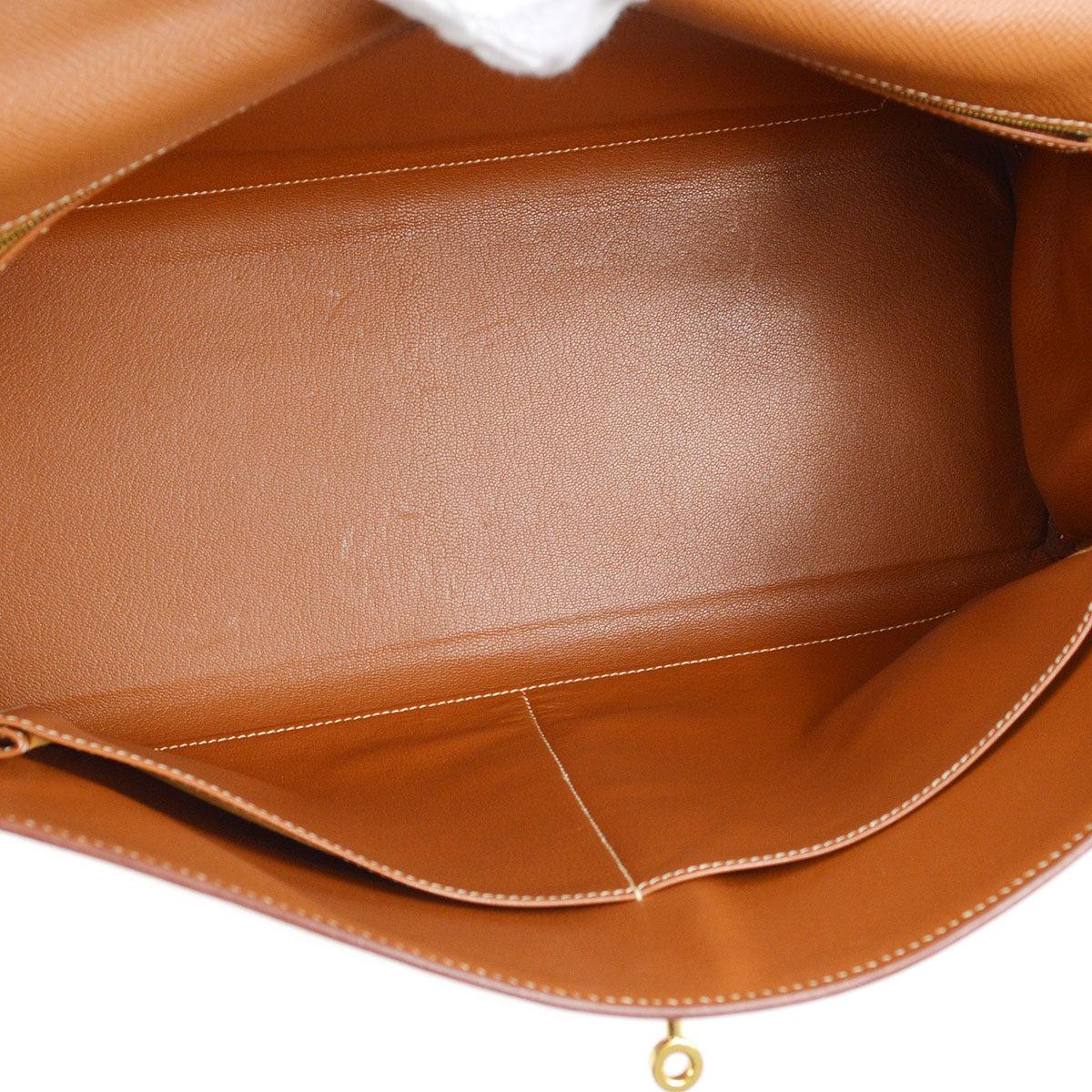 HERMES Kelly 40 Tan Cognac Gold Courchevel Leather Top Handle Shoulder Bag 1