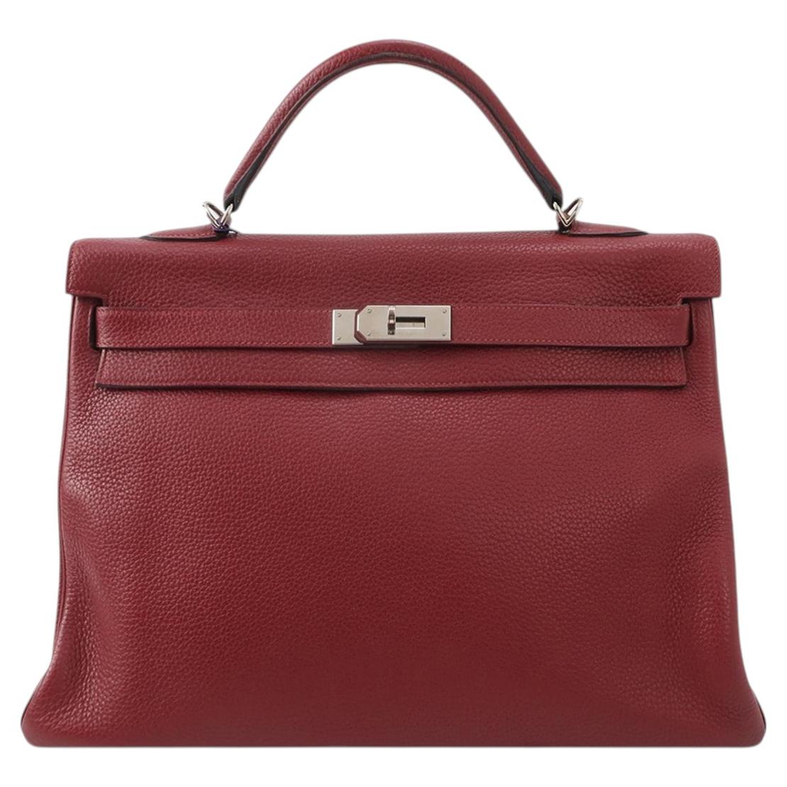 Hermes Kelly 40 in pelle Togo Rouge H, rosso intenso, dettagli in palladio, 2014
