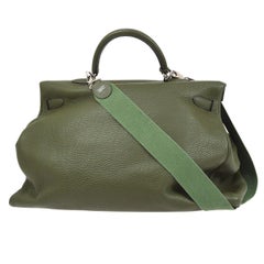 HERMES Kelly 50 Green Taurillon Clemence Leather Palladium  Top Handle Bag
