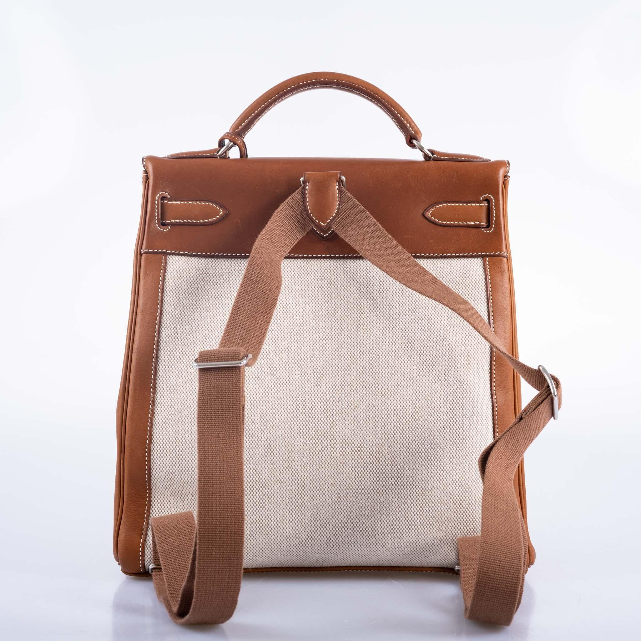 Hermès Kelly a Dos Backpack Barenia And Toile Palladium Hardware For Sale 1