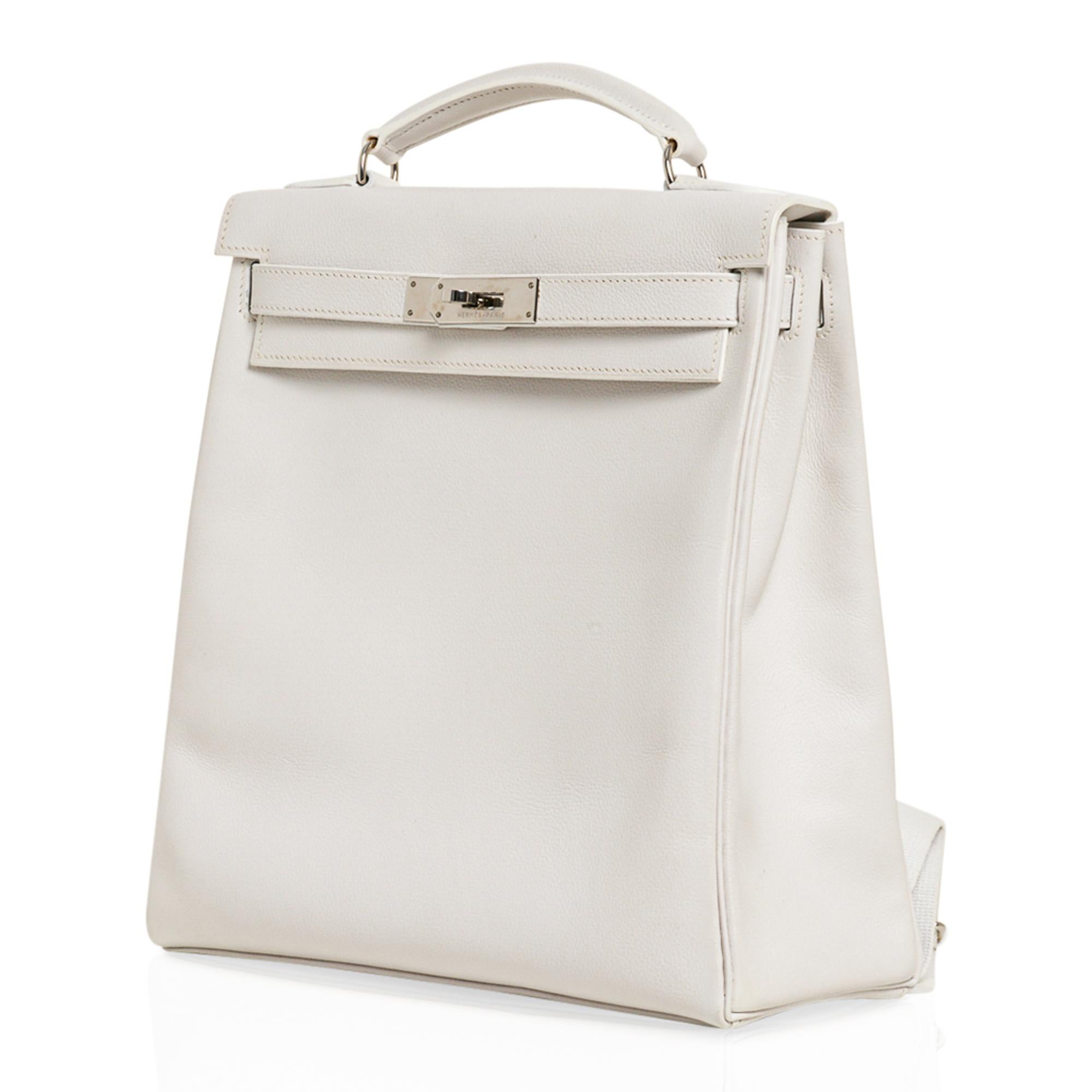 Gray Hermes Kelly Ado 28 Backpack White Evergrain Palladium Hardware New