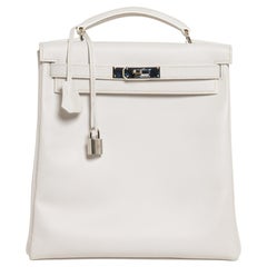 Hermes Kelly Ado 28 Backpack White Evergrain Palladium Hardware New