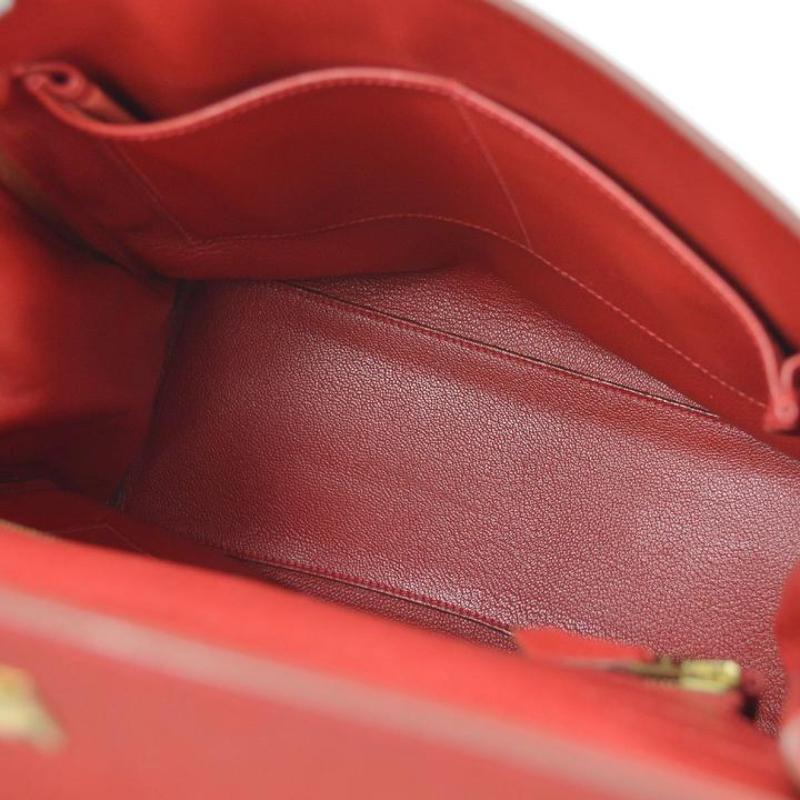 Kelly Ado GM Rote Carryall-Rucksacktasche aus Leder mit goldenem Henkel im Angebot 3